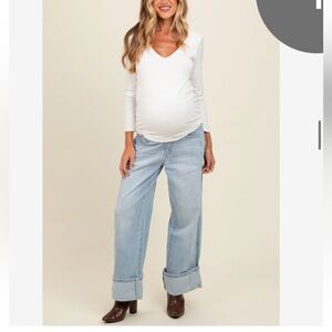 Pinkblush Light Blue Wide Leg Maternity Jeans